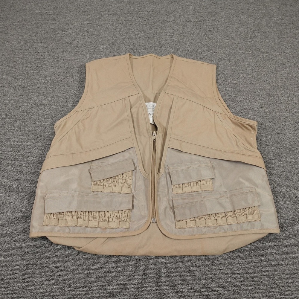 Columbia Vest Mens Large Beige Cotton Quilted Lined Pockets‎ Full Zip F2 HM1130